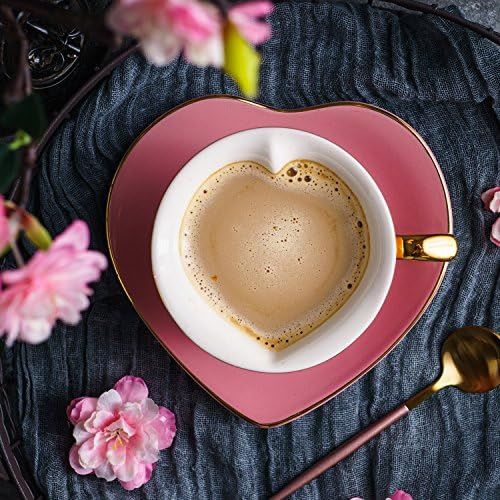  Artvigor, Porzellan Kaffeeservice, Bunt 12 teilig Kaffee Set, mit je 6 Kaffeetassen 150 ml und Untertassen, Herz-Design
