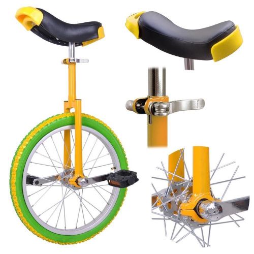  KOVAL INC. 18 Inch Mountain Bike Wheel Unicycle with Quick Release Adjustable Color Lemon