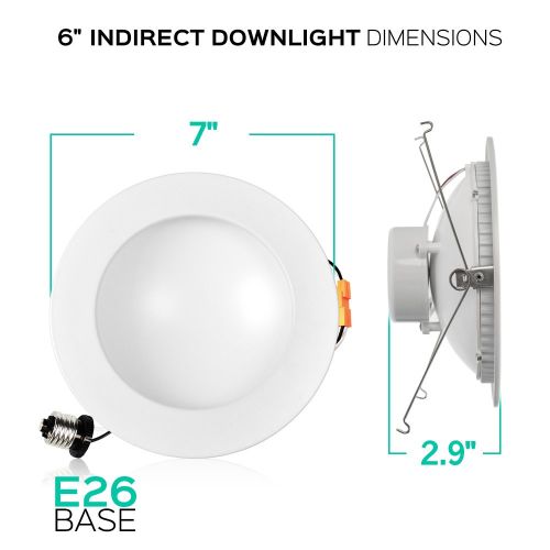  LUXRITE 4-Pack Luxrite 6 Inch Indirect LED Recessed Light, 15W (100W Equivalent), 2700K Warm White, 1030 Lumens, Damp Rated, Dimmable LED Downlight, 150° Beam Angle, ETL Listed, CRI 90, E2