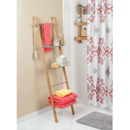  InterDesign Formbu Free Standing Bathroom Storage Ladder with Shelves for Towels, Soap, Candles, Tissues, Lotion, Accessories - NaturalSatin