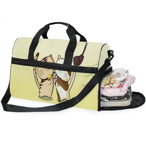  All agree Travel Gym Bag Cute Cat?Cartoon Weekender Bag With Shoes Compartment Foldable Duffle Bag For Men Women