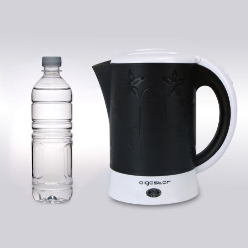  Aigostar Cooltravel 30JQL - Reisewasserkocher Integrated Design 650W, 0,6 Liter Mini Wassertopf, automatische Abschaltung mit Kochschutz, Inklusive 2 Tassen und 2 Loeffel, Shwarz. E