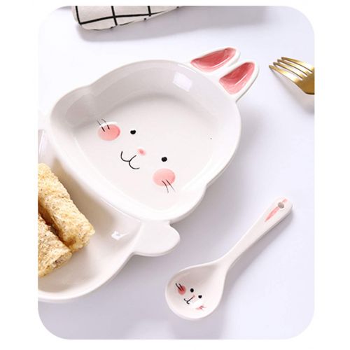  Cool Lemon Cute Cartoon Rabbit Shape Series Ceramic Porcelain Kids Children Divided Plate,Dishes, Tray Dinnerware Set Gift For Kids