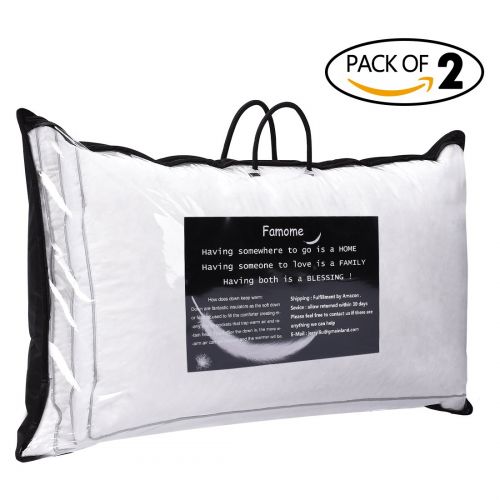  Famome Luxury Hotel Collection Premium White Down Bedding Pillow, 600 Fill Power, 100% Egyptian Cotton Shell, Hypoallergenic, With 2’’ Gusset, Pack Of 2, (King Size 18x34’’)