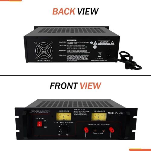  Pyramid Bench Power Supply | AC-to-DC Power Converter | 50 Amp Power Supply with Adjustable Voltage Control | Rack Mount (PS52KX)