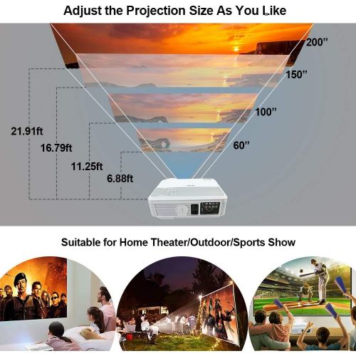  EUG Android Wireless Smart TV Projector with Bluetooth WiFi HDMI, 3900 Lumen Wxga LCD LED Home Theater Projector HD 1080P, for Smartphone DVD Roku TV Stick Kodi Youtube Laptop PC Wii X