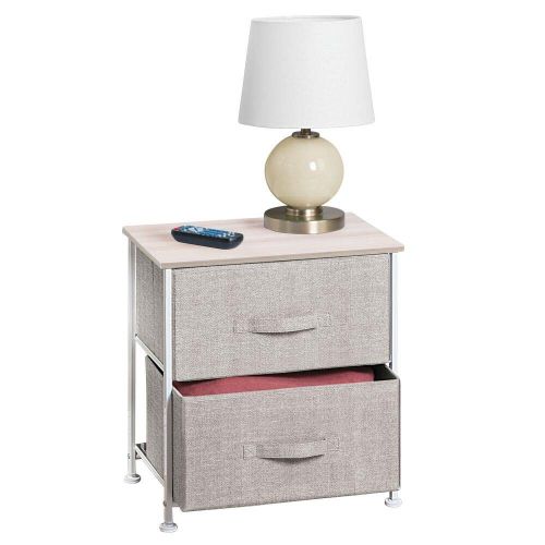  MDesign mDesign End Table/Night Stand Storage Tower - Sturdy Steel Frame, Wood Top, Easy Pull Fabric Bins - Organizer Unit for Bedroom, Hallway, Entryway, Closets - Textured Print, 2 Drawe