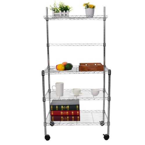  TANGON Industrial All-Purpose 4 Tier Wire Mesh Storage Rolling Cart with Leveling Feet to Convert The Wheeled Cart into Static Rack for Microwave Home Office Organization Kitchen B