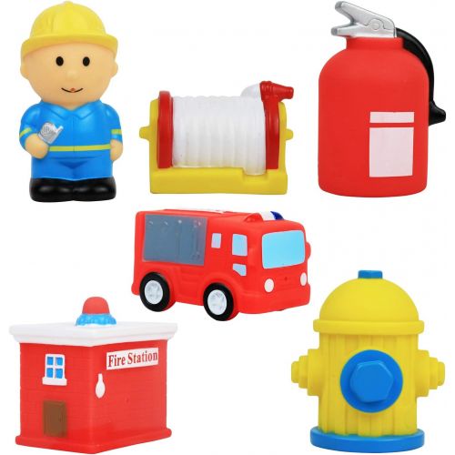  Click N Play 6 Piece Fire Station Action Figure Play Set Soft Vinyl Bath Toy.