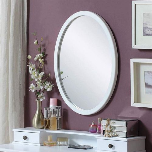  MMLI-Mirrors Oval Mirror Wooden Wall Mirror Nordic White Bathroom Decorative Makeup Shaving Dressing Bedroom Living Room (19.7x13.7 Inch,22.8x17Inch,26x20Inch)