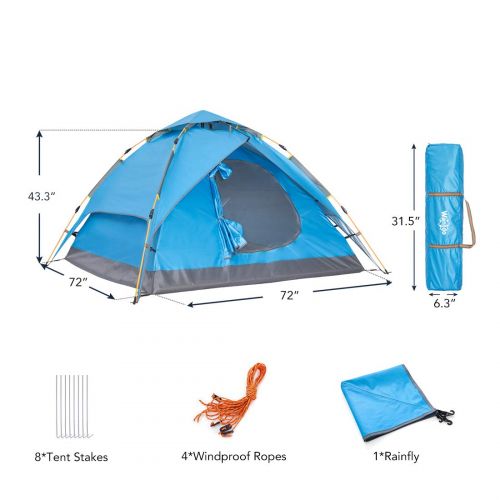  Wantdo 2-3 Person Automatic Instant Tent Pop Up Family Camping Tent Backpacking Tent Multi-Use Shelter UV Protected Waterproof for Outdoor Mountaineering Fishing Picnic Beach 4 Sea