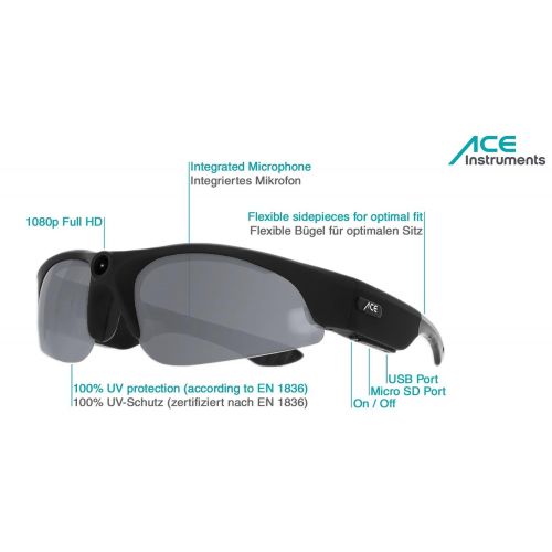  ACE View 2.0 | 1080p Full-HD Actioncam-Brille | Robuste Brille mit Verstellbarer Action-Kamera fuer Videos | Perfekt fuer Sportler