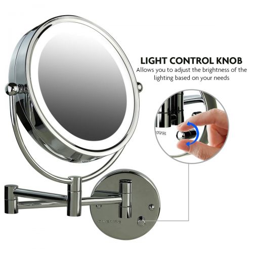  OVENTE Wall Mounted Vanity Makeup Mirror 8.5 Inch with 7X Magnification and Natural LED Lights, Double-Sided with Hardwired Electrical Connection, Distortion Free, Polished Chrome