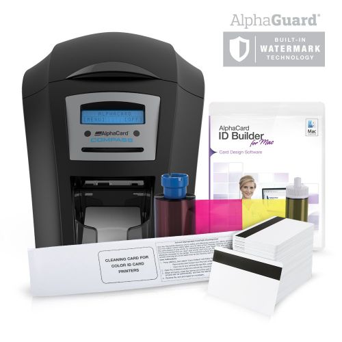 AlphaCard Compass Complete Photo ID Card Printer System with AlphaCard ID Software (Complete Mac Compatible Bundle, Two-Sided Printer with Mag)