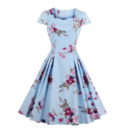  WWricotta Schuhe WWricotta Fashion Women Plus Size Short Sleeve Floral Print Party Vintage Swing Dress
