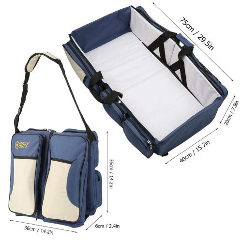  Zerodis Portable Crib,Oxford Cloth Foldable Multi-Pocket Large Size Tote Reusable Bassinet Bottle Travel Bag for Newborns Baby Infant(Beige)