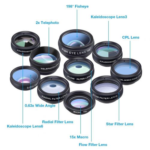  YYLH 10 in 1 Cell Phone Camera Lens Kit Multi-Function Wide Angle&Macro Fisheye Increase Polarization Olarized for iPhone Samsung Huawei and Most Smartphone