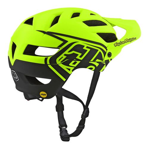  Troy Lee Designs A1 Classic Adult All-Mountain Bike Helmet with MIPS & TLD Shield Logo (Flo YellowBlack, XLarge2XLarge)