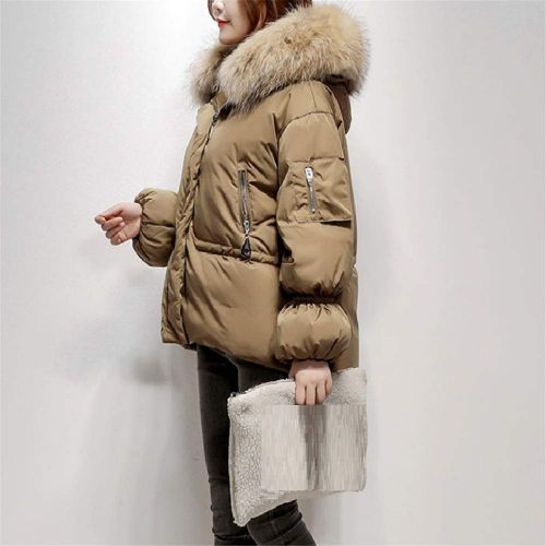  LQYRF Ladies Puff Sleeve Fur Collar Hooded Short Zipper Loose Thick Caramel Down Jacket 66%~70% White Duck Down Polyester