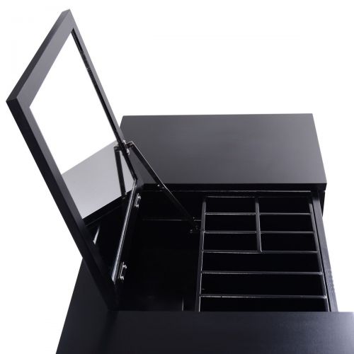  AyaMastro 35.5 Black Vanity Dressing Table Set Make Up Desk w/Storage Box & Drawer & Stool with Ebook