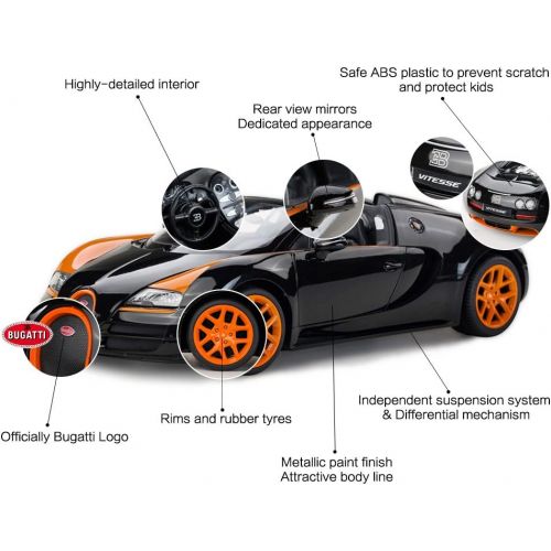 라스타 RASTAR Bugatti Toy Car, 114 Bugatti Remote Control Car, Bugatti Veyron 16.4 Grand Sport Vitesse RC Car - BlackOrange