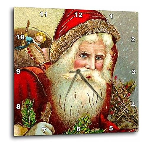  3dRose DPP_171463_3 Vintage Santa Claus with Sack Full of Toys Wall Clock, 15 by 15-Inch