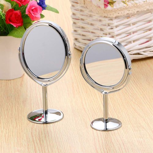  WUDHAO Vanity Mirror,Makeup Mirror 4 Inch 2X Magnification Desk Stand Mirror Round Double Dual Side Rotating Cosmetic Mirror with Multicycle Base with Lights Wall Mounted (Design :