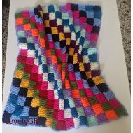 LovelyGR Crochet Baby Blanket Multi-Colored Squares Soft Acrylic Yarn