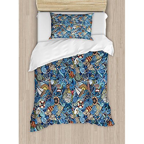 Ambesonne African Duvet Cover Set, Creative Woman in Desert with Gulls Flying Around Folk Female Print, Decorative 2 Piece Bedding Set with 1 Pillow Sham, Twin Size, Amber Tan