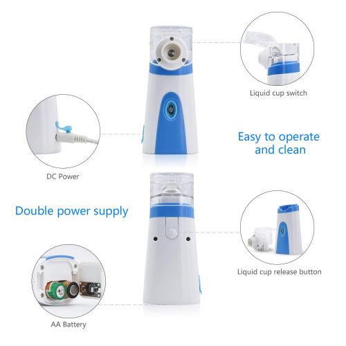  Pricare Portable Handheld Inhaler Household Humidifier, Ultrasonic Cool Mist Inhaler, for Adults Kids Daily Home Use. (BlueWhite Inhaler)