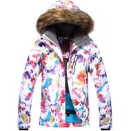 HOTIAN Womens Windproof Snow Jacket Insulated Fur Hoodie Ski Jacket + Pants Snowsuit