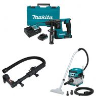 Makita RH02R1 12V max CXT 9/16 Rotary Hammer Kit & Dust Extraction Attachment, SDS-Plus Drilling & XCV07ZX 18V X2 LXT (36V) Brushless 2.1 Gallon HEPA Filter Dry Dust Extractor/Vacu