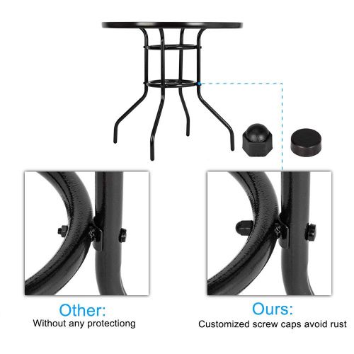  Usshopsksw 31.5? Patio Table Umbrella Stand Table with Tempered Glass Top Metal Frame Outdoor Furniture Garden Poolside Balcony Backyard Dining Bistro Table, Toughened Glass Table (Round)