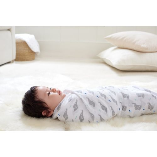  ADEN aden by aden + anais Swaddle Baby Blanket, 100% Cotton Muslin, 4 Pack, 44 X 44 inch, Baby Star - Elephants