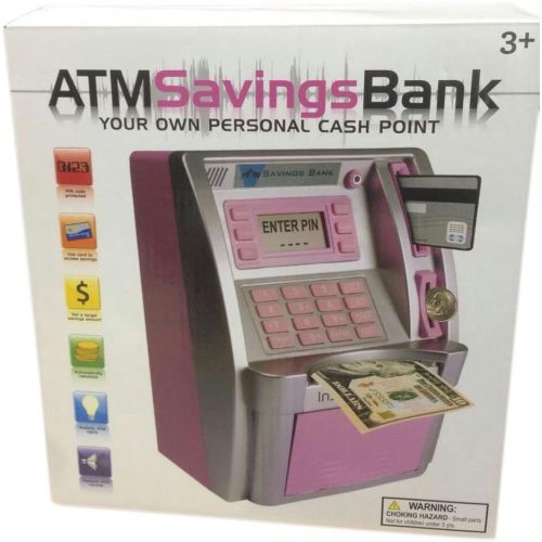 LB Great Boys Girls Kids Christmas Gift Personal ATM Savings Bank Money  Coin Cash Point Pink Bank Machine