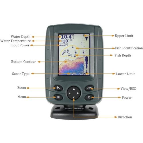  FF688C 3.5 Phiradar Color LCD Boat Fish Finder 200KHz83KHz Dual Sonar Frequency 300M Detection Muti-Language Auto Zoom