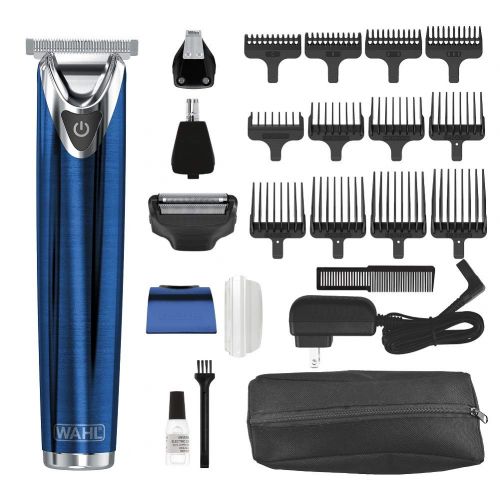  Wahl Clipper Stainless Steel Lithium Ion Plus Beard Trimmer Kit Brushed No.9864SS Cordless Rechargeable Mens Grooming Kit for Haircuts and Beard Trimming