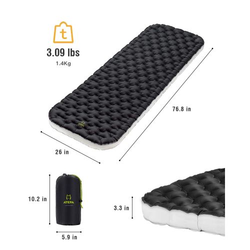  WELLAX ATEPA 3D I-Beam Sleeping Pad,3.3’’ Thickness Comfortable Camping Air Mattress for Backpacking, Hiking, Inflatable Sleep Mat with Inflatable Bag, Tear Resistant