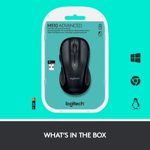 로지텍 Visit the Logitech Store Logitech M510 Wireless Computer Mouse  Comfortable Shape with USB Unifying Receiver, with Back/Forward Buttons and Side-to-Side Scrolling, Dark Gray