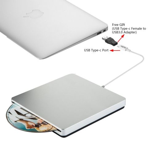  VikTck USB-C Superdrive External DVDCD Reader and DVDCD Burner for Apple--MacBook AirProiMacMiniMacBook ProASUS ASUSDELL Latitude with USB-C Port Plug and Play(Silver)