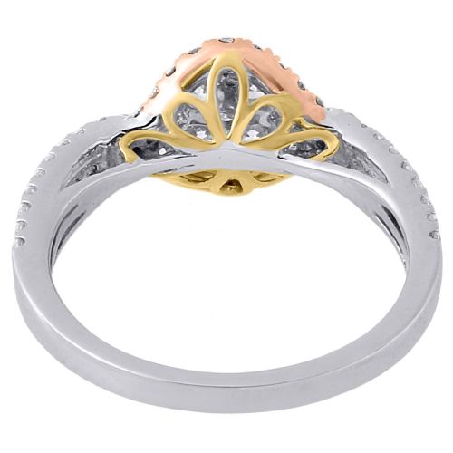  Jewelry For Less ATL 14K Tri Color Gold Round Cut Diamond Swirl Flower Style Center Engagement Ring 0.88 Cttw