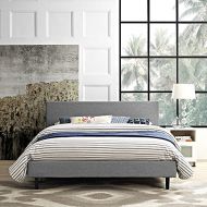 Modway Anya Upholstered Light Gray Platform Bed with Wood Slat Support in Queen
