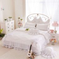 Auvoau Korean Rural Princess Bedding，Delicate Floral Print Lace Duvet Cover，Baby Girl Fancy Ruffle Wedding Bed Skirt，Princess Luxury Bedding Set 4PC (Twin, Pink)