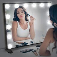 Nitin Lighted Vanity Mirror with Touch Control Design, Hollywood Style Makeup Mirrors with Lights, Tabletop or Wall Mounted Vanity Mirrors (Silver)