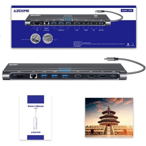  [아마존 핫딜] AZDOME USB C Hub, 12 in 1 Docking Station with 100W PD, 4K HDMI,5Gbps 3.0 USB, RJ45 Ethernet, Charging Power, Audio, VGA, Micro/SD Card Reader for MacBook/Pro/Air, Chromebook, iPad, Samsu