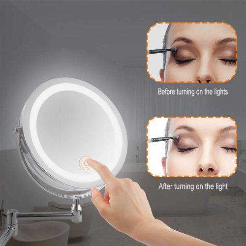  WUDHAO Vanity Mirror,Makeup Mirror European And American Fashion Style LED7 Inch Bathroom Mirror Folding Double Wall Mount Usb Charging Touch Dimming Mirror 10 Times Magnification with li