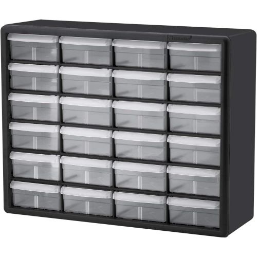  Akro-Mils 10124 24 Drawer Plastic Parts Storage Hardware and Craft Cabinet, 20-Inch x 16-Inch x 6.5-Inch, Black