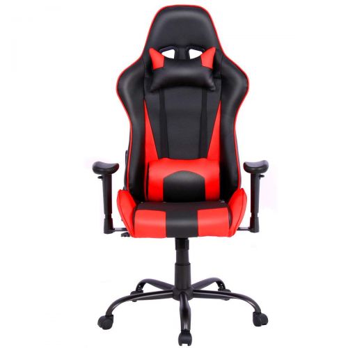  Globe House Products GHP 300-Lbs Capacity Black & Red Leather Full Recline Racing Style Gaming Chair