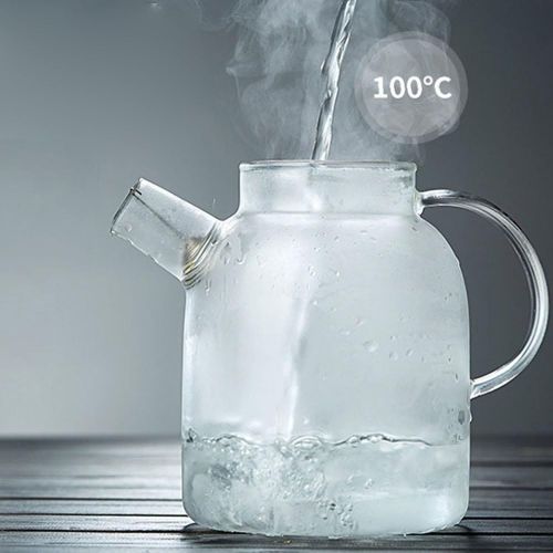  TAMUME 1800ML Glas-Teekanne mit Bambus Deckel und Edelstahl-Filter-Spule Glas Wasser-Krug Ideal fuer Obst-Tee-Container und bluehende Teekanne