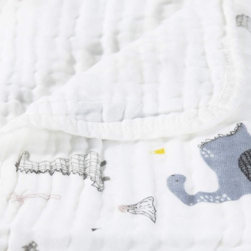  STFLY 6 Layers Dinosaur Muslin Cotton Swaddle Blanket, Unisex Swaddle Wrap Soft Silky Muslin Swaddle Blankets Dinosaur Printed Baby Toddler Premium Blanket for Boys Girls (43x43 in